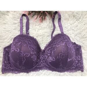PLUS SZ WOMEN'S Purple Black fuchsia by Secret Lace Full Coverage Bra 44C UW